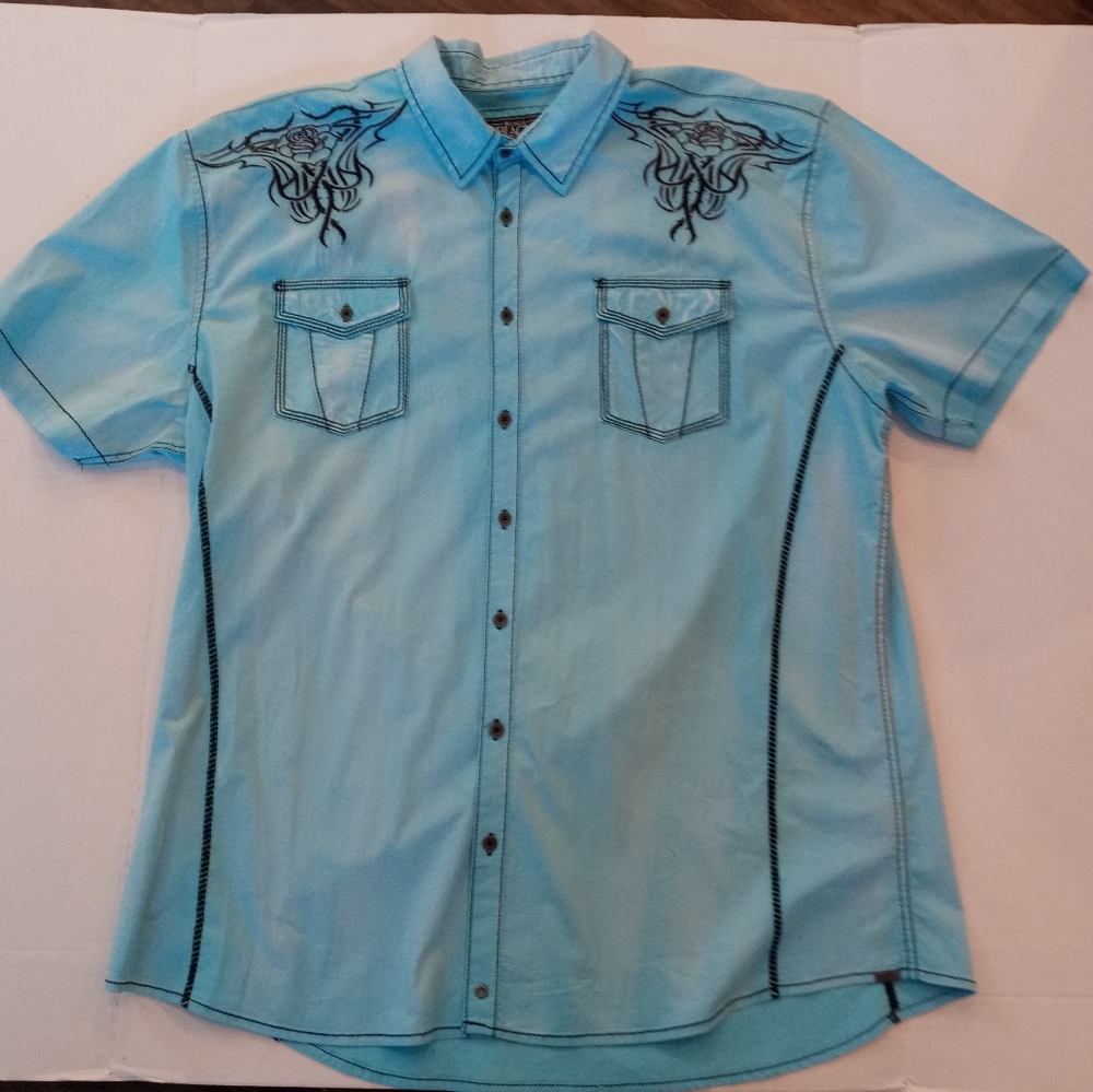 Buckle  Blue Short Sleeve Shirts 3Xl